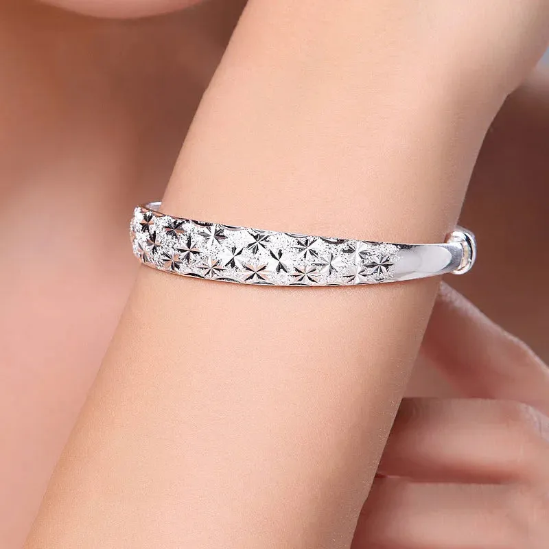 Romantic 999 Sterling Silver Gypsophila Star Cuff Bracelet