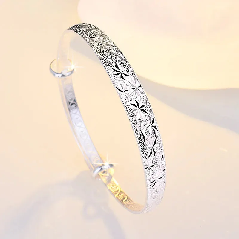 Romantic 999 Sterling Silver Gypsophila Star Cuff Bracelet