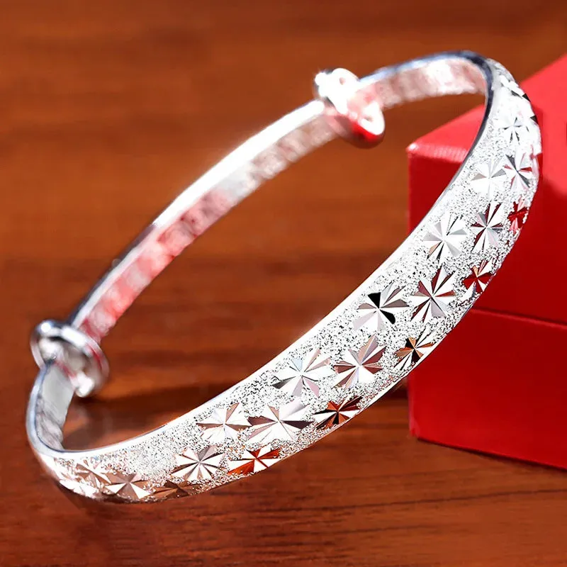 Romantic 999 Sterling Silver Gypsophila Star Cuff Bracelet