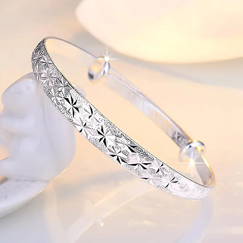 Romantic 999 Sterling Silver Gypsophila Star Cuff Bracelet