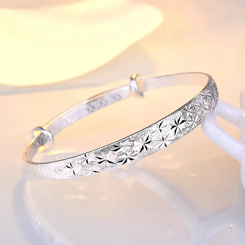 Romantic 999 Sterling Silver Gypsophila Star Cuff Bracelet