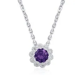 Ron Rosen 14K White Gold Amethyst and Diamond Halo Slide Pendant (91514)