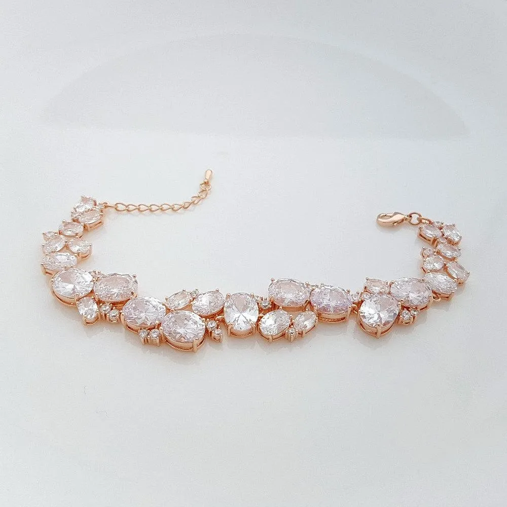 Rose Gold Bridal Bracelet, Wedding Bracelet, Crystal Bridal Bracelet, Oval CZ, Gold Bridal Bracelet, Wedding Bridal Jewelry, Emily