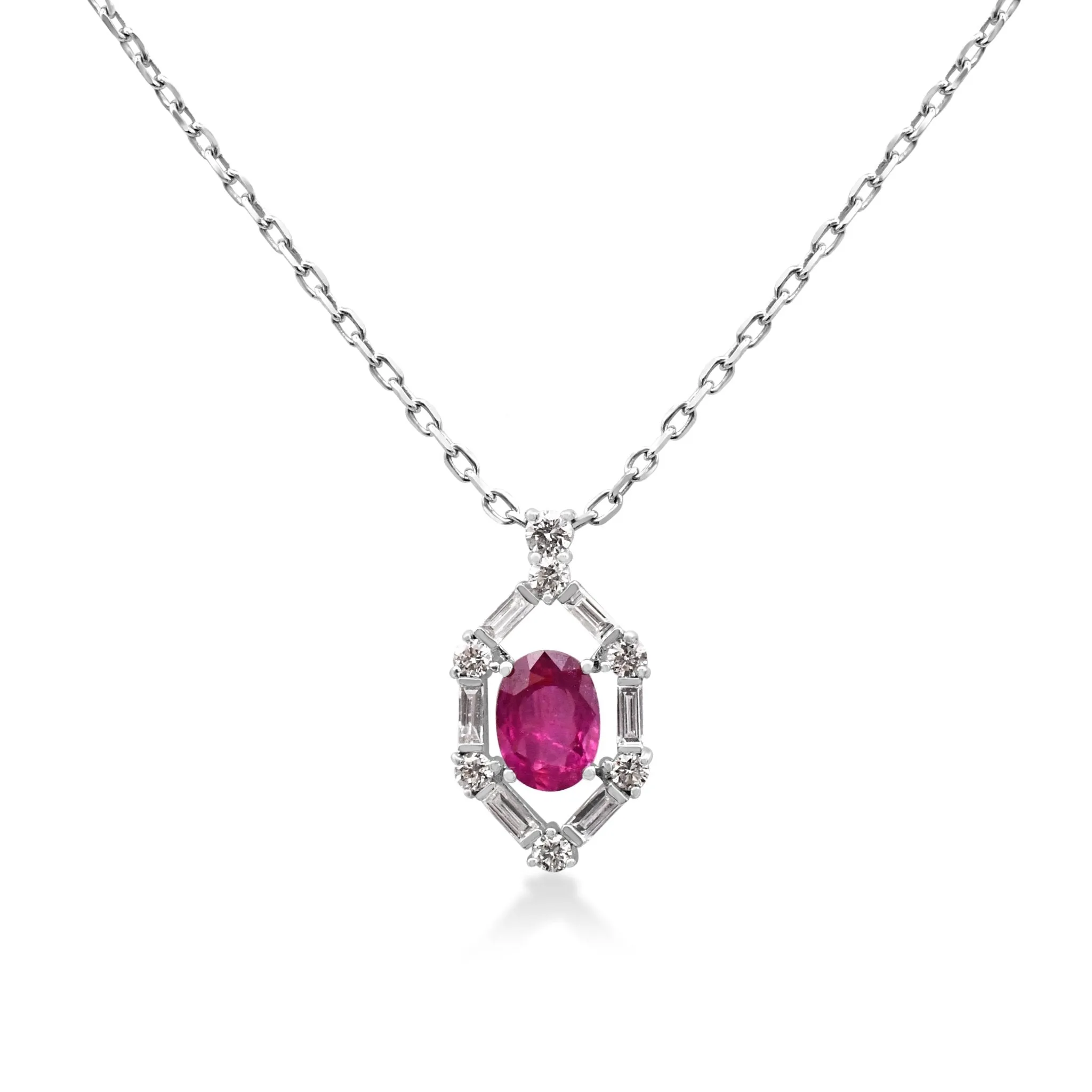 Ruby And Diamond Set Pendant On 17" Necklace