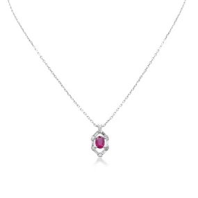 Ruby And Diamond Set Pendant On 17" Necklace