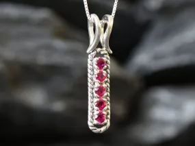 Ruby Bar Pendant - Red Vertical Necklace - Dainty Ruby Necklace