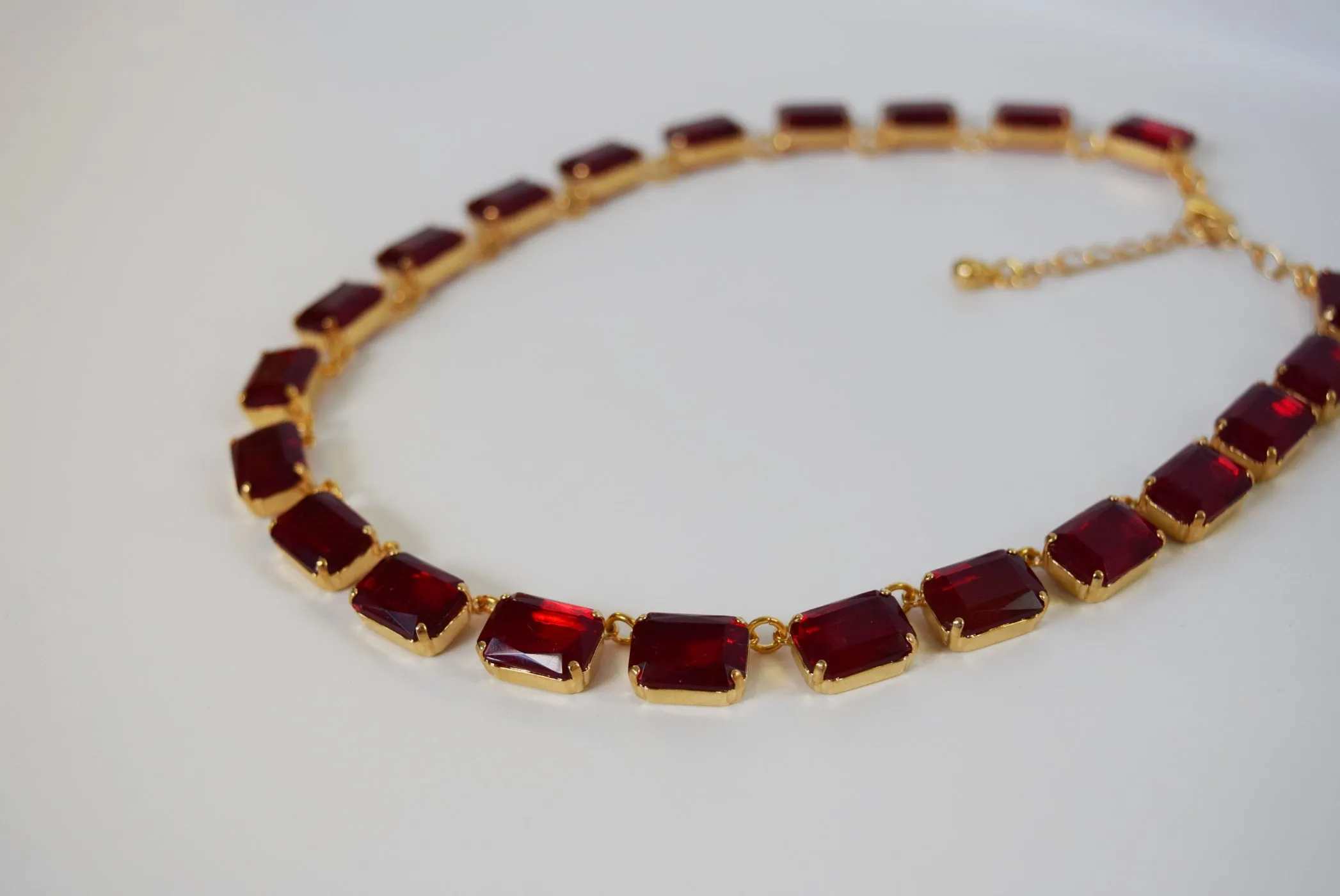 Ruby Red Collet Necklace - Medium Octagon