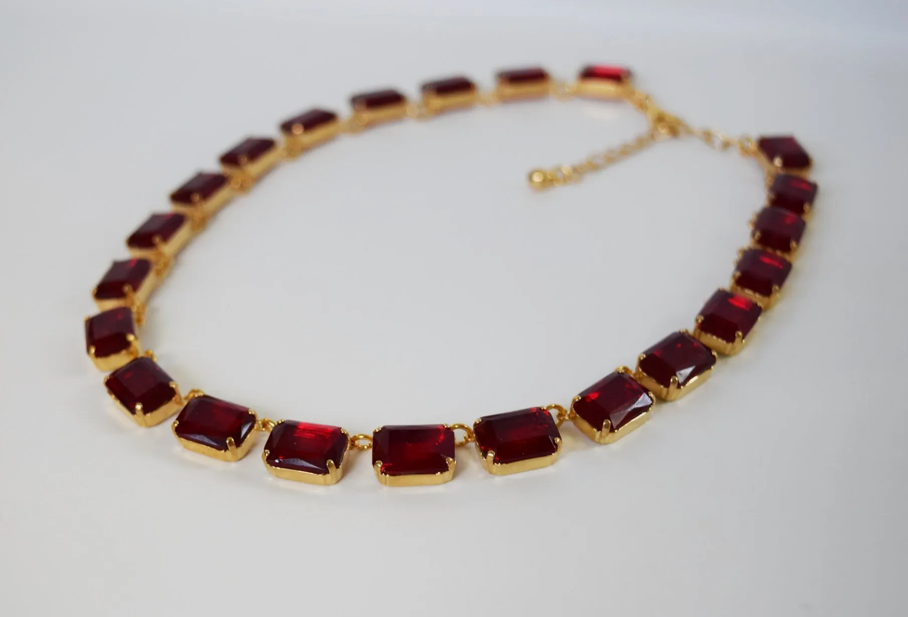 Ruby Red Collet Necklace - Medium Octagon