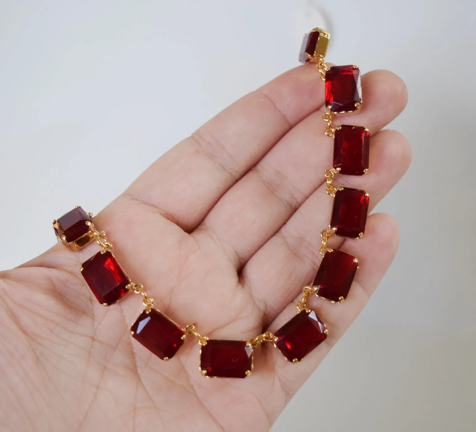 Ruby Red Collet Necklace - Medium Octagon