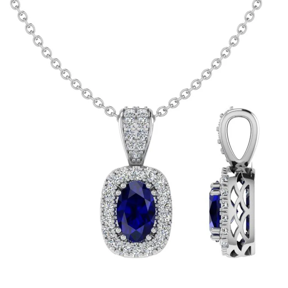 Sapphire and Diamond Halo Pendant