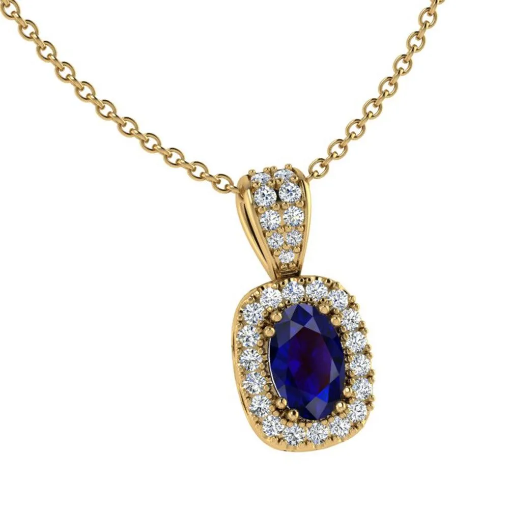 Sapphire and Diamond Halo Pendant