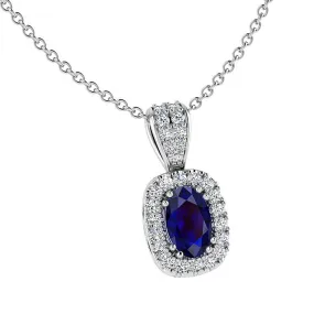 Sapphire and Diamond Halo Pendant