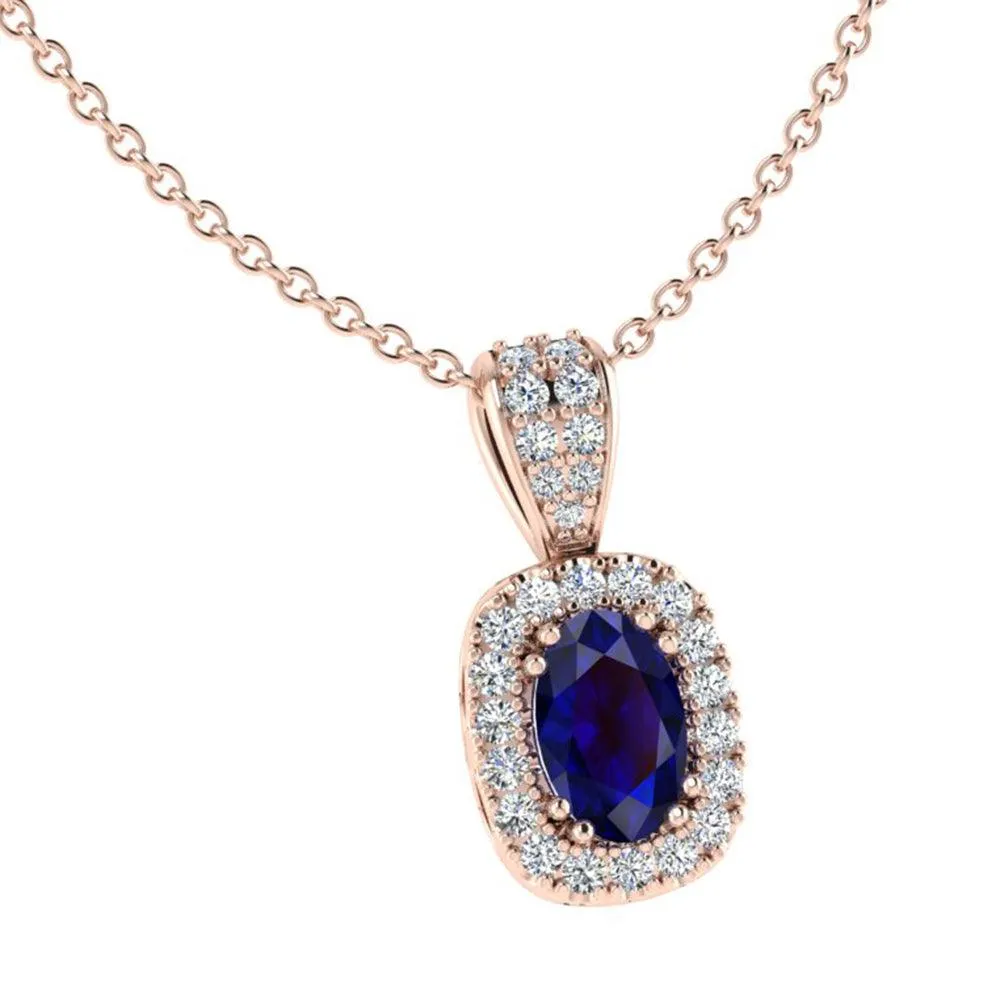 Sapphire and Diamond Halo Pendant