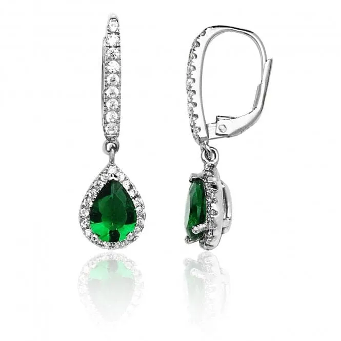 Silver & Co Green Pear Shape White Cubic Zirconia Drop Earrings SEG0081EM