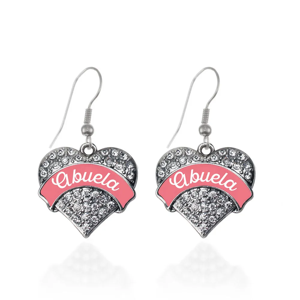 Silver Coral Abuela Pave Heart Charm Dangle Earrings