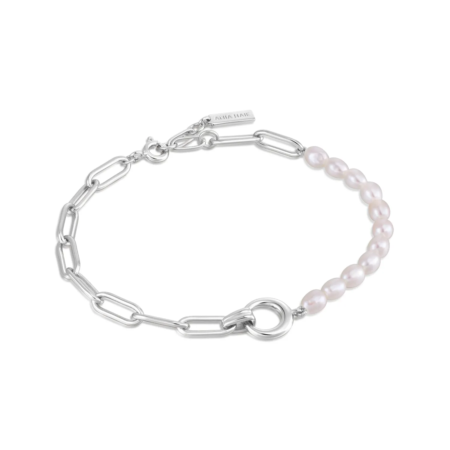 Silver Pearl Chunky Link Chain Bracelet 