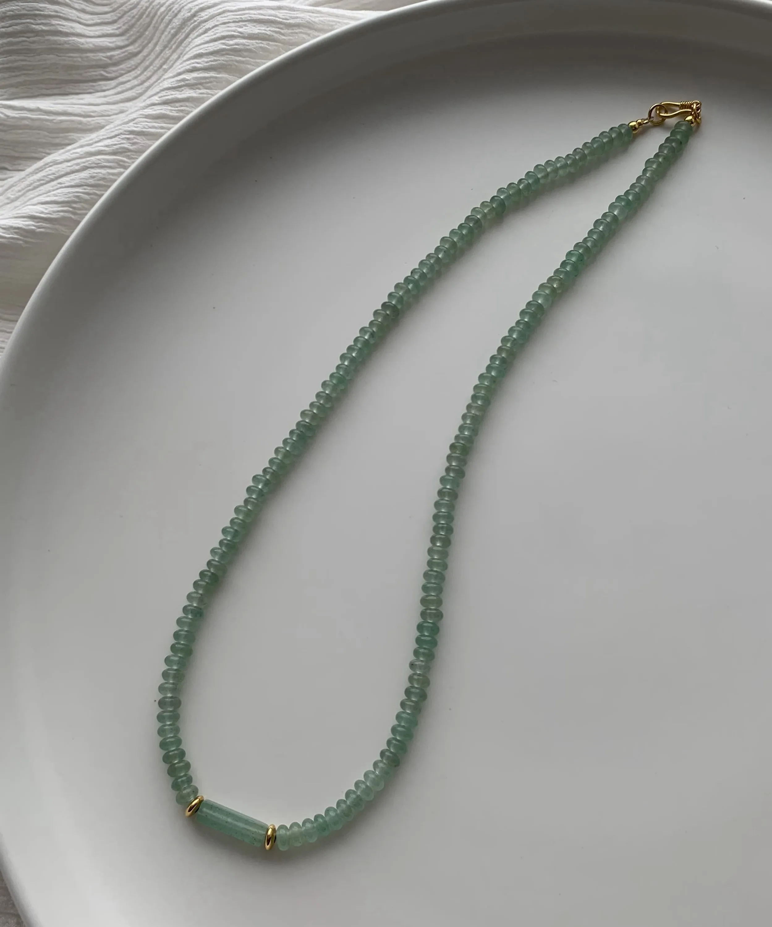 Simple Green Sterling Silver Overgild Jade Necklace