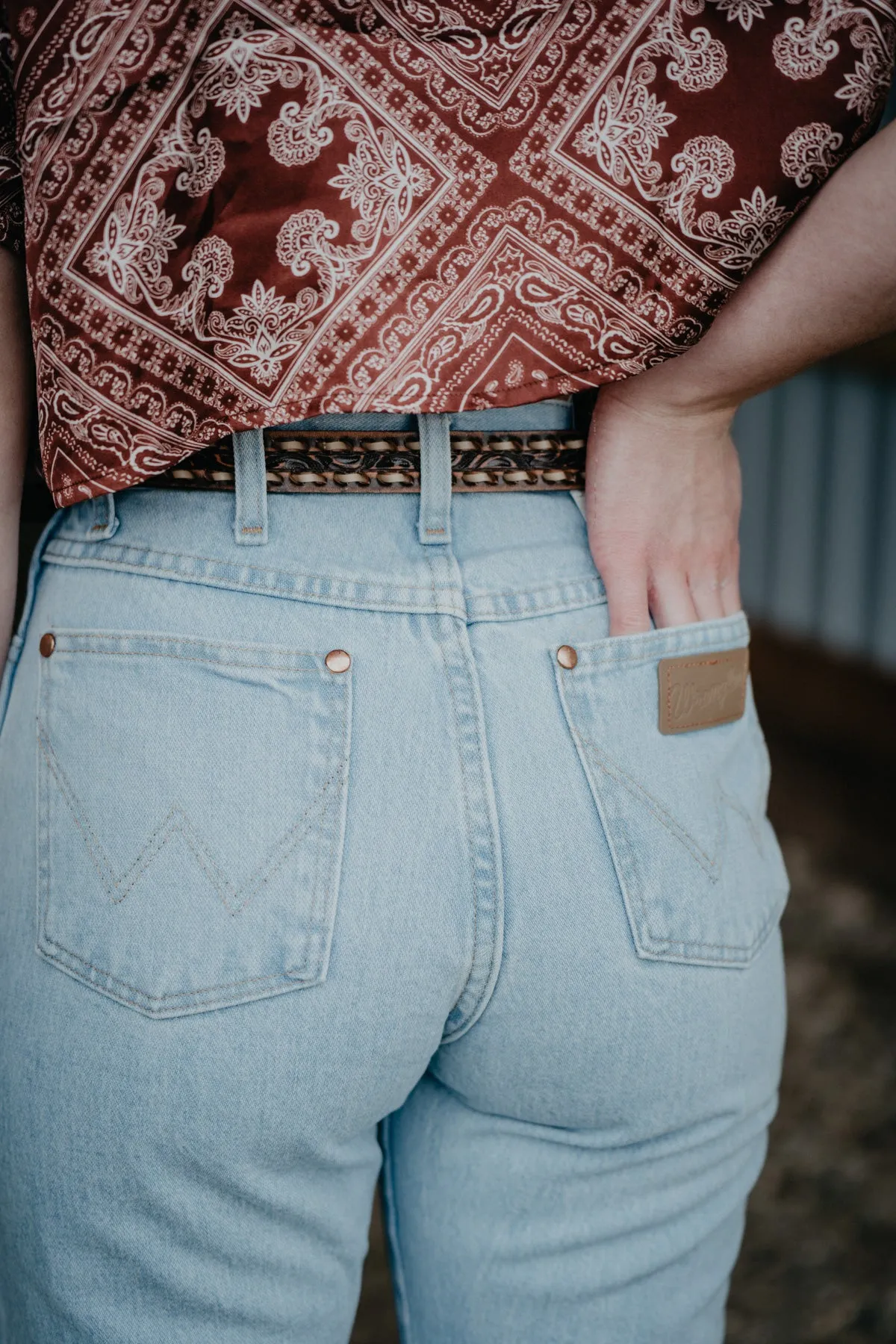 Skinny Vintage Brown Tooled Belt with Cream Buck Stitch by Double J Saddlery (1" tapered to 3/4")