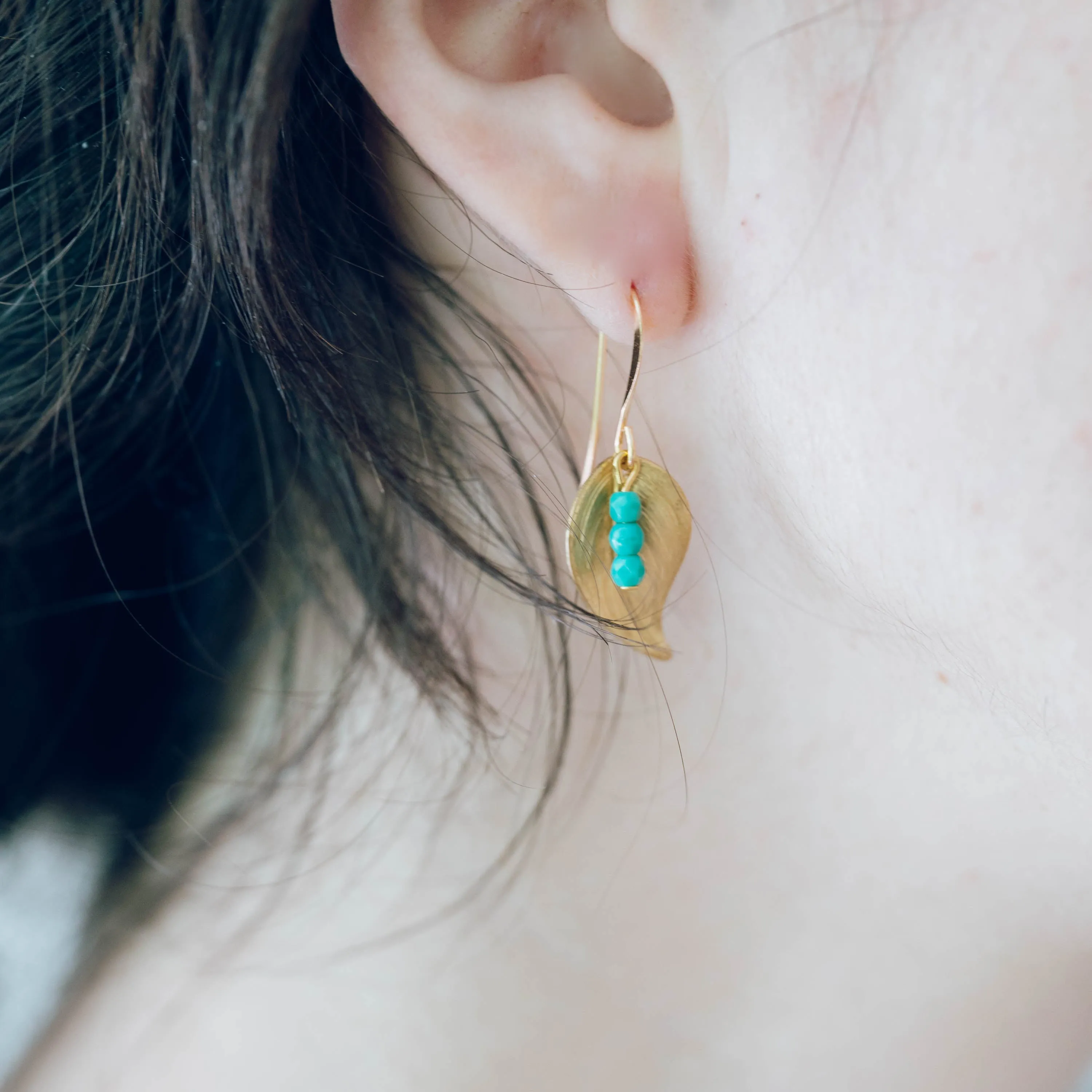 Small Leaf Earrings With Tiny Colorful Beads - WS