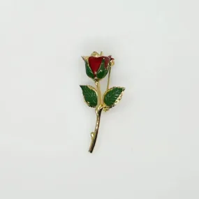 Small Vintage Red Rose Bud Brooch