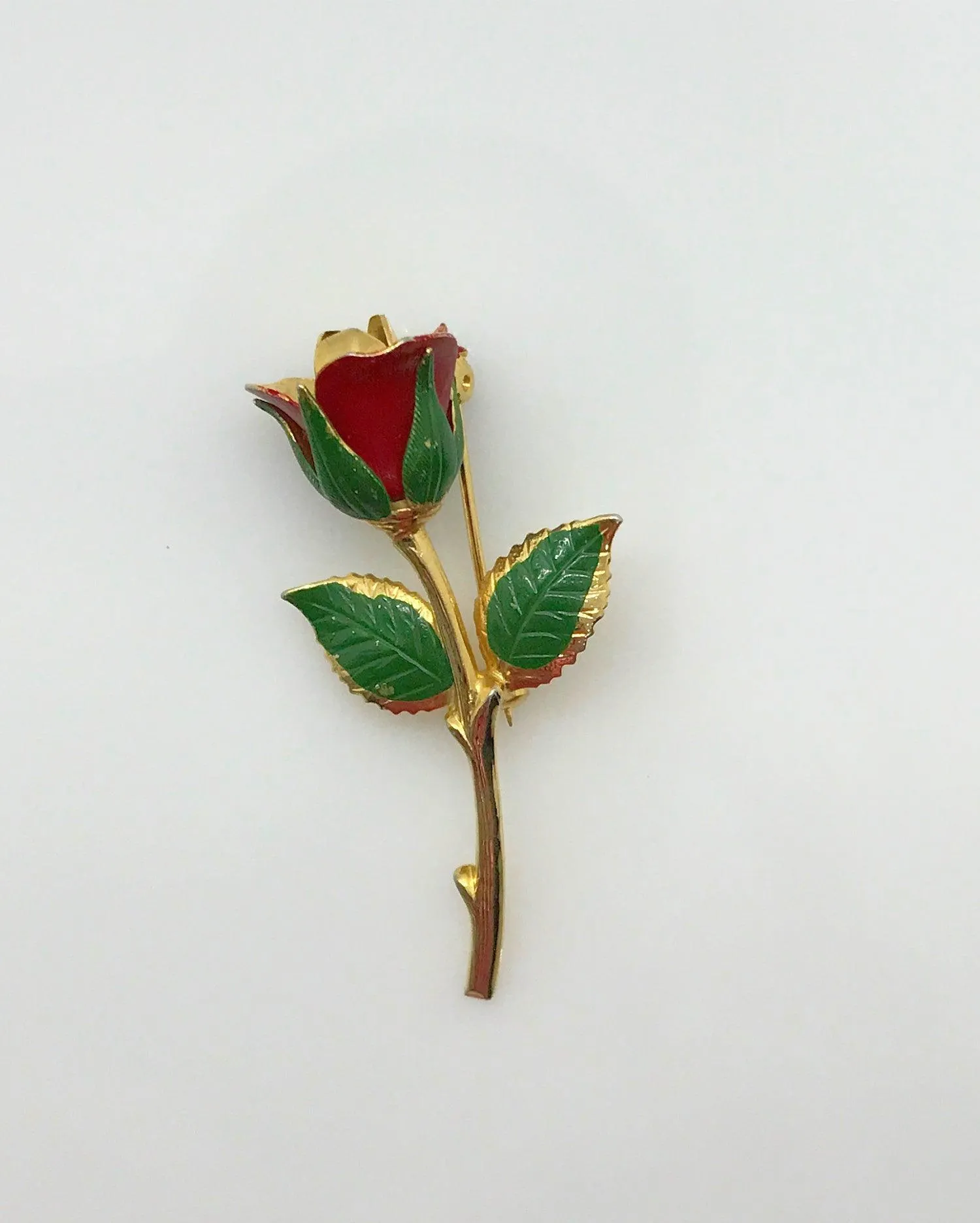 Small Vintage Red Rose Bud Brooch