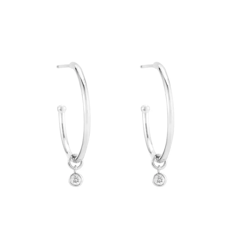 Solid Gold Dangling Diamond Hoop Earrings, 14k