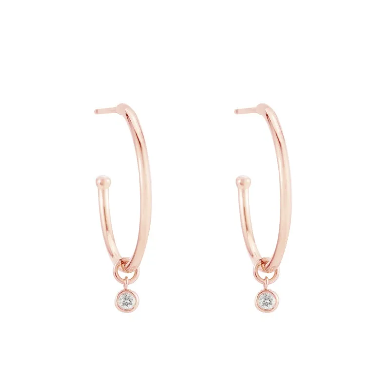 Solid Gold Dangling Diamond Hoop Earrings, 14k