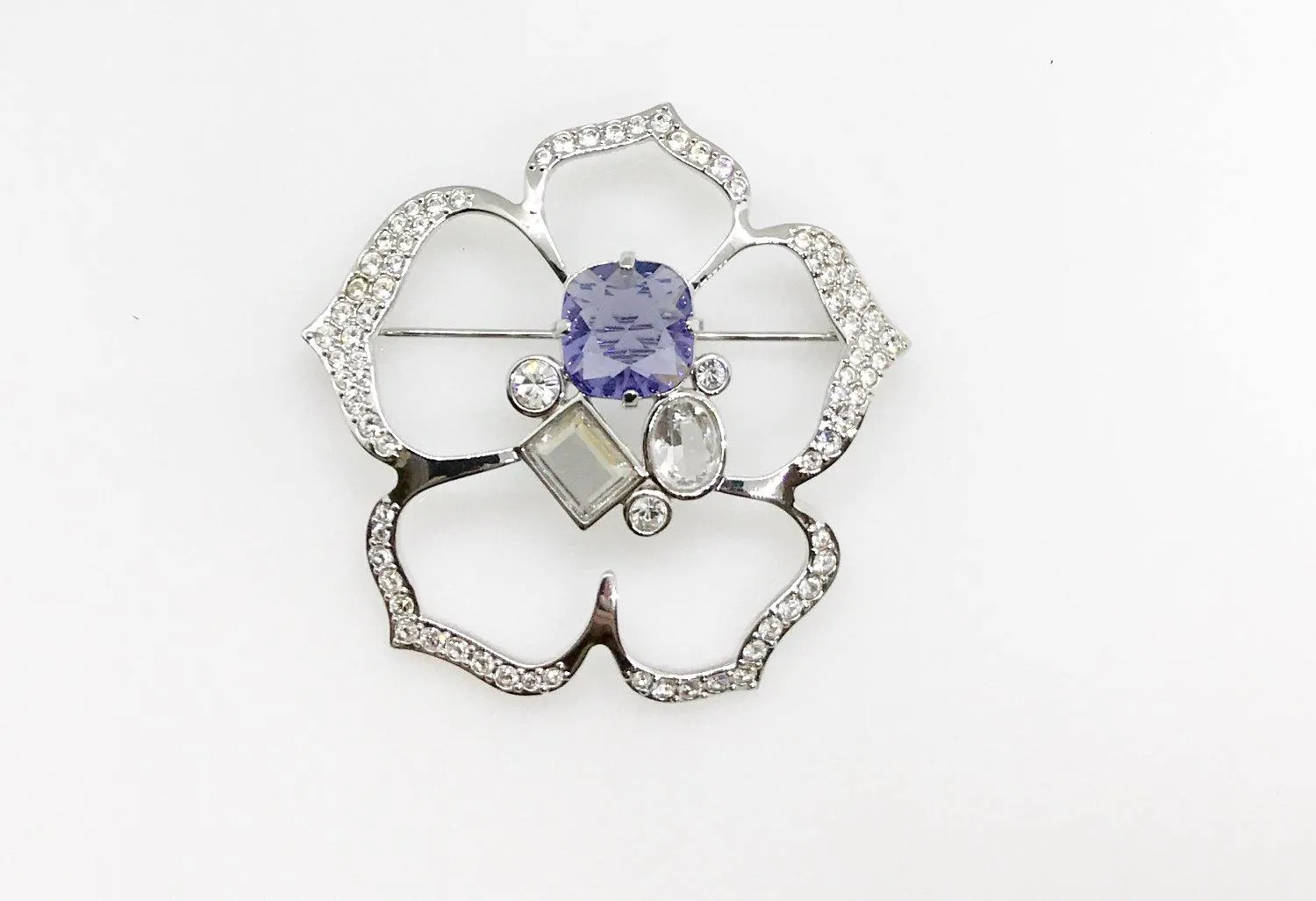 Sparkling Swarovski Flower Brooch with Lavender Center