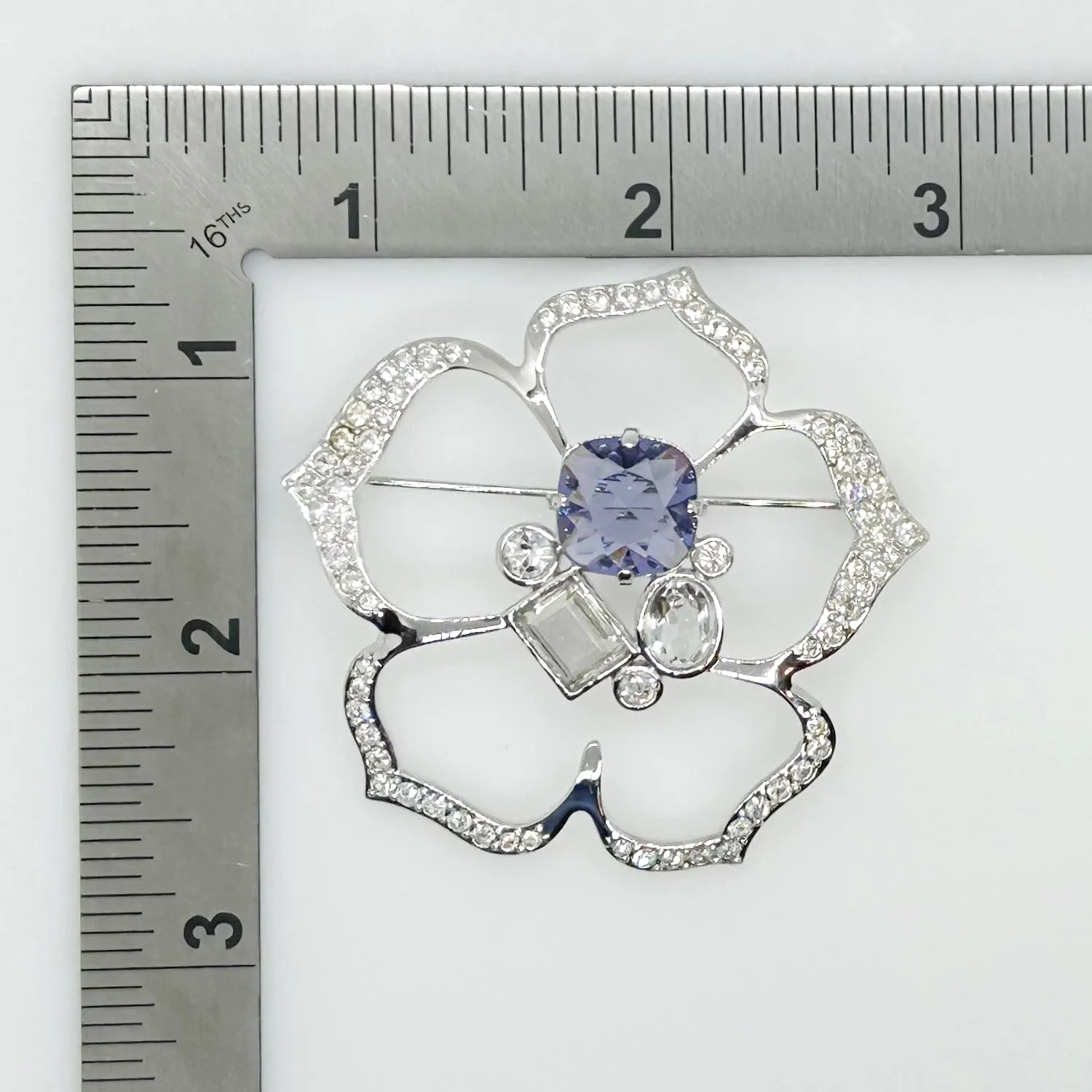 Sparkling Swarovski Flower Brooch with Lavender Center