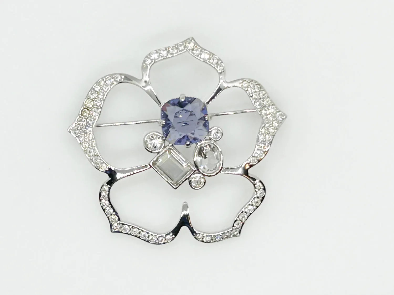 Sparkling Swarovski Flower Brooch with Lavender Center