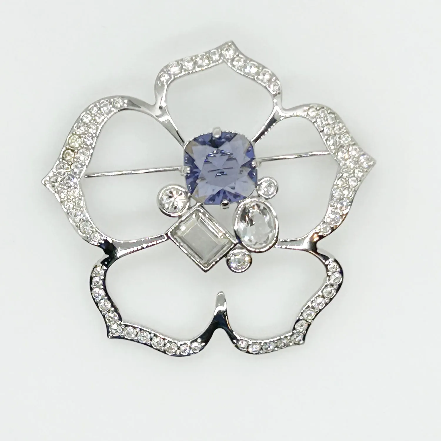 Sparkling Swarovski Flower Brooch with Lavender Center