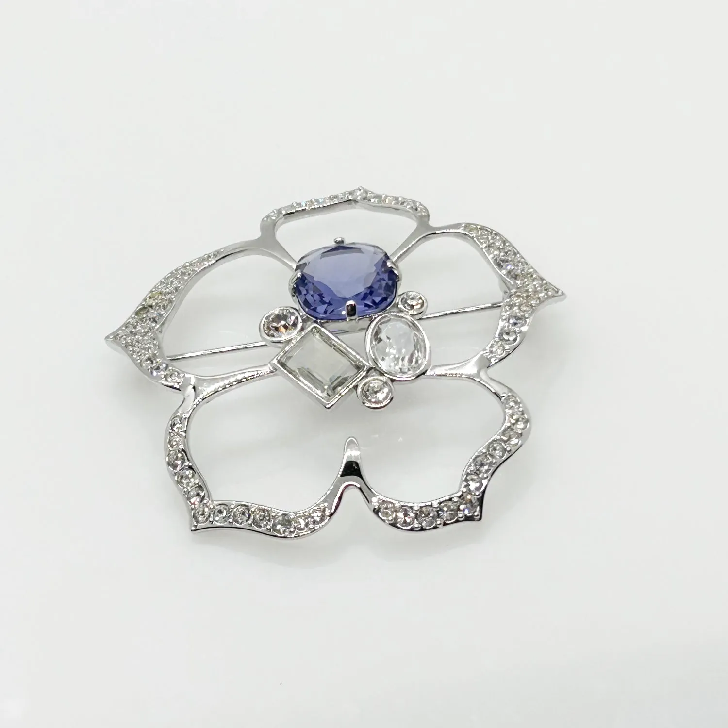 Sparkling Swarovski Flower Brooch with Lavender Center