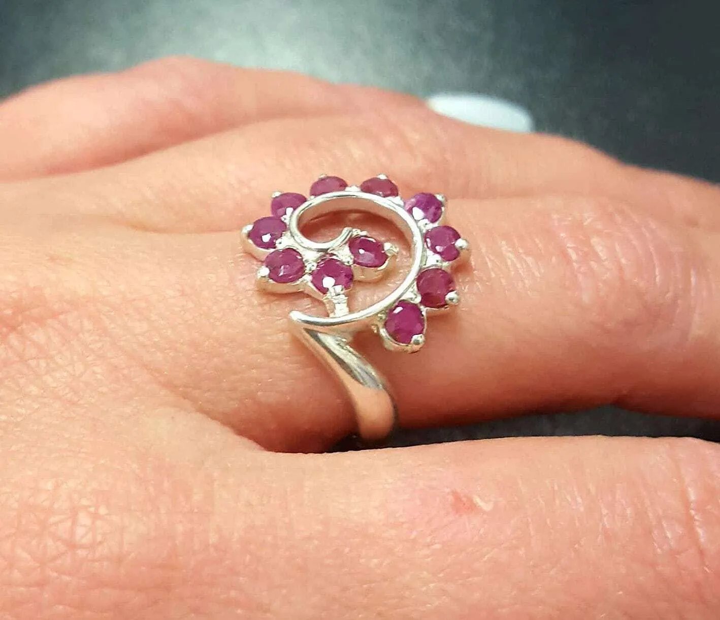 Spiral Ruby Ring - Genuine Ruby Ring - Red Swirl Ring