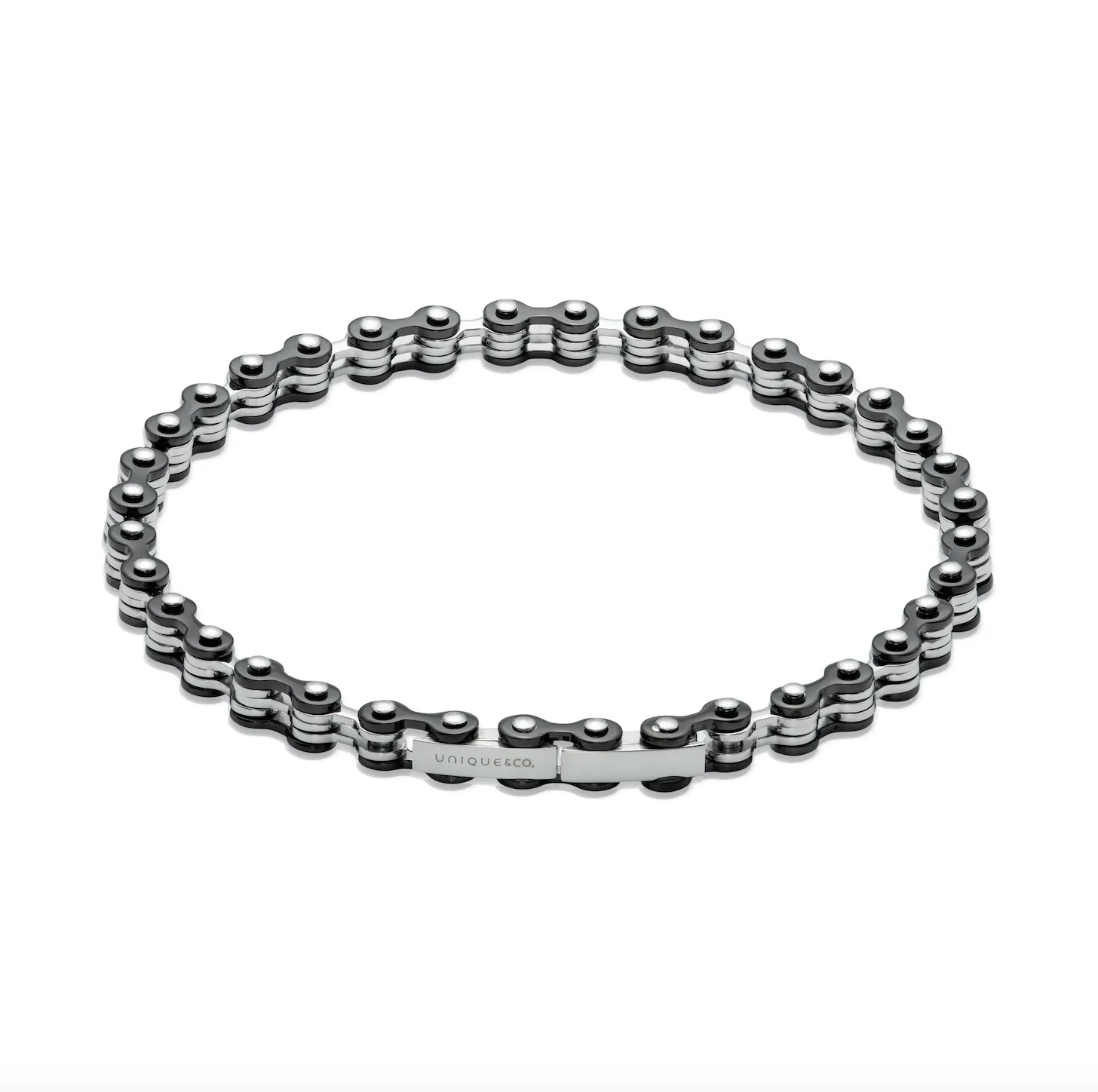 Steel thin bike chain bracelet with black detail