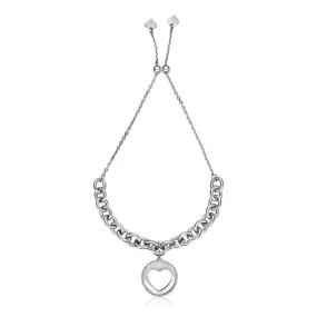 Sterling Silver 9 1/4 inch Adjustable Bracelet Chain and Heart Charm