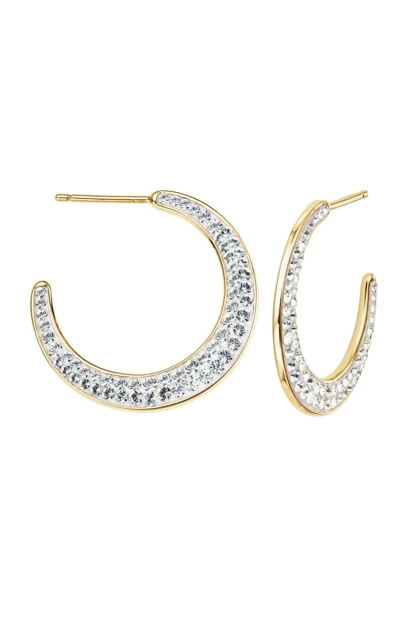 Sterling Silver Crystal Tapered Hoop Stud Earrings