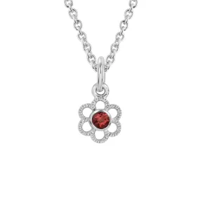 STERLING SILVER LAB-CREATED RUBY FLOWER NECKLACE, 15 INCHES