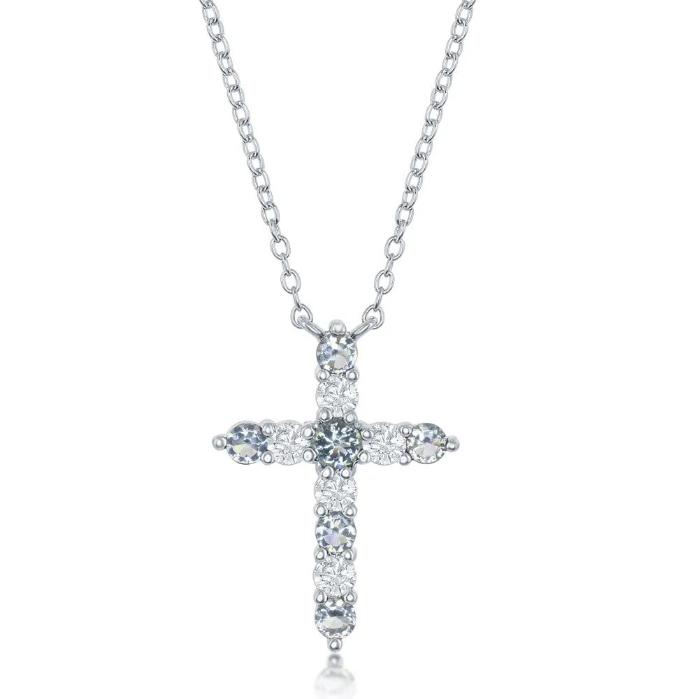 Sterling Silver March Birthstone Cross Necklace (95261)