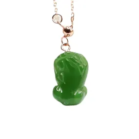 Sterling Silver Pixiu Necklace with Natural Hetian Jade Jasper