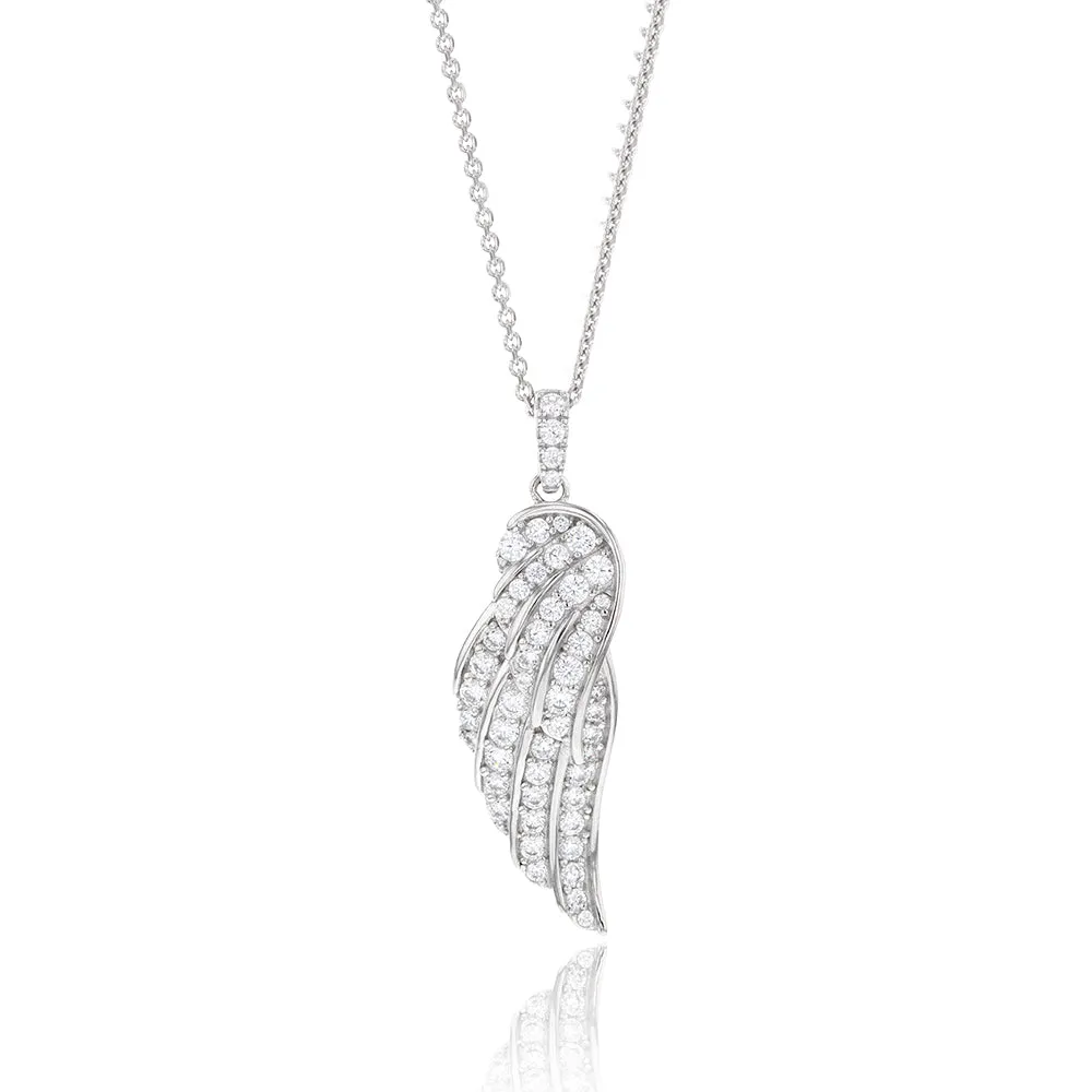 Sterling Silver Rhodium Plated Cubic Zirconia On Angel Wings Pendant On 40 5cm Chain