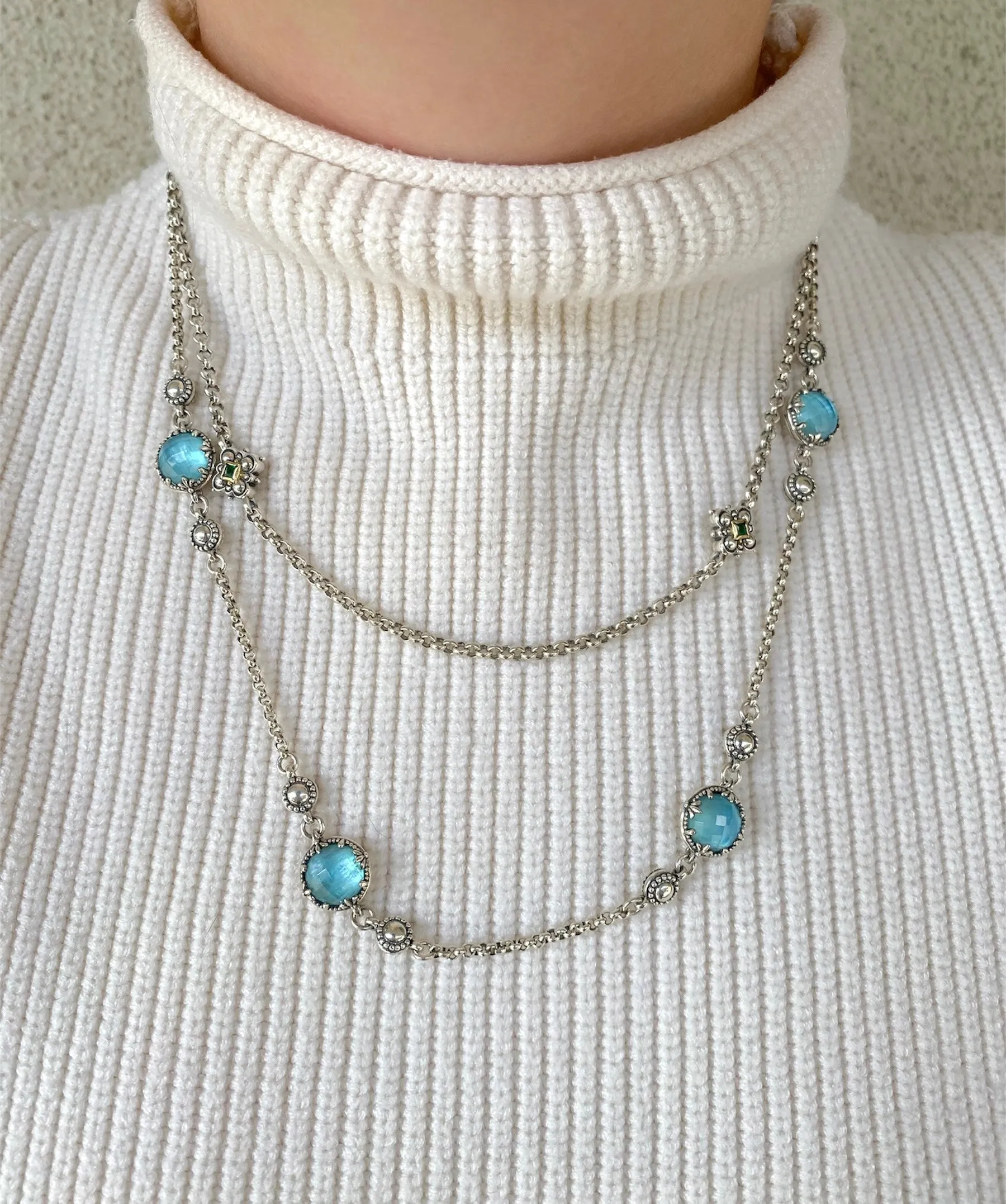 Sterling Silver Rock Crystal & Aquamarine Necklace