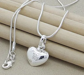 Sterling Silver Solid Small Heart Pendant Necklace