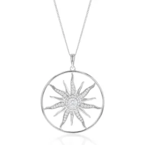 Sterling Silver Sun Circle With Cubic Zirconia Pendant