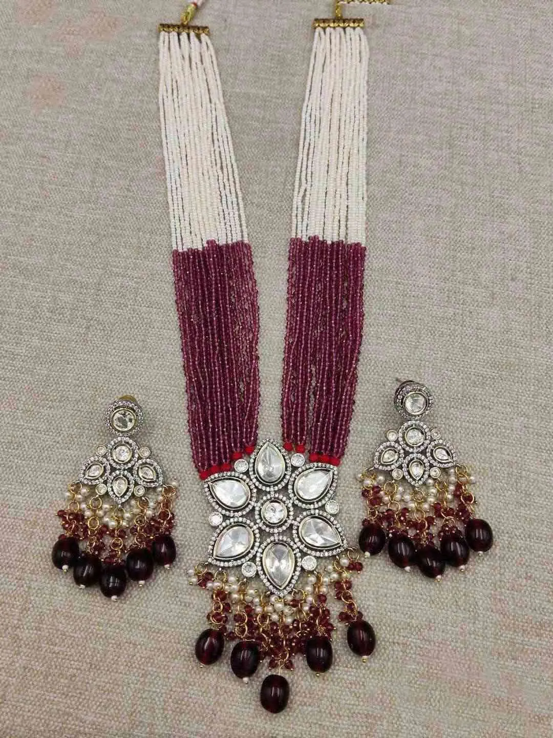 Stone Studded Long Necklace Set