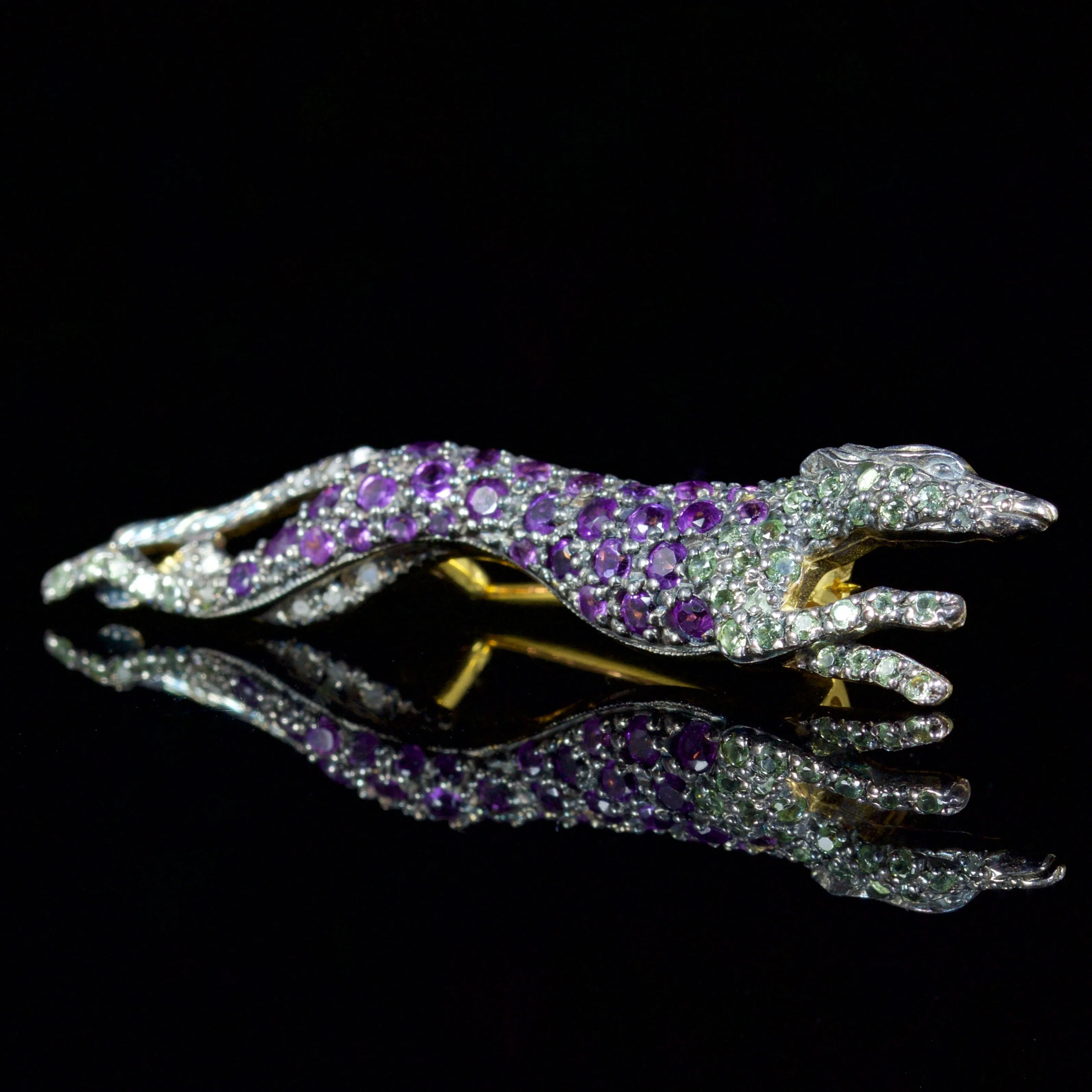 Suffragette Greyhound Dog Brooch 18Ct Gold Silver