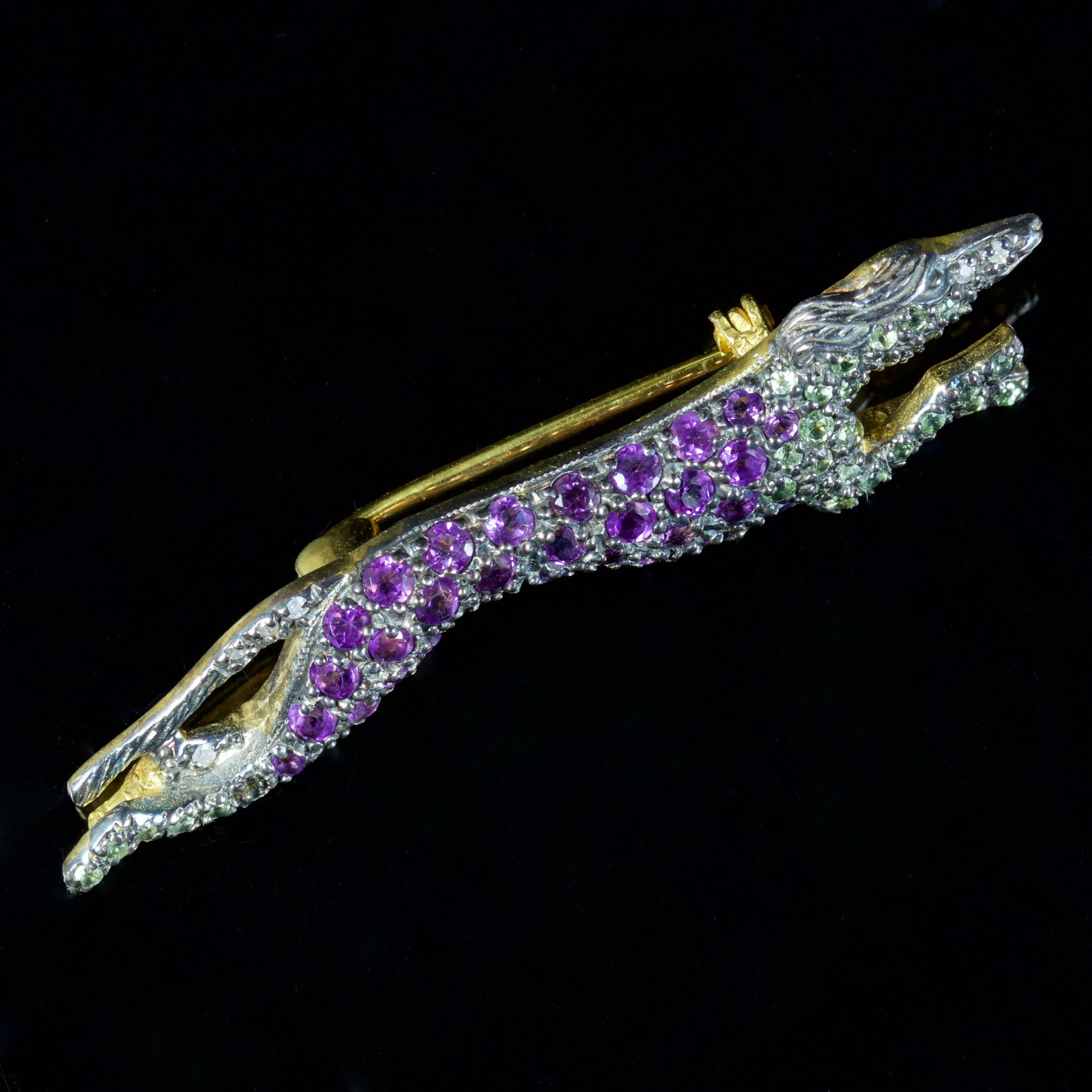 Suffragette Greyhound Dog Brooch 18Ct Gold Silver