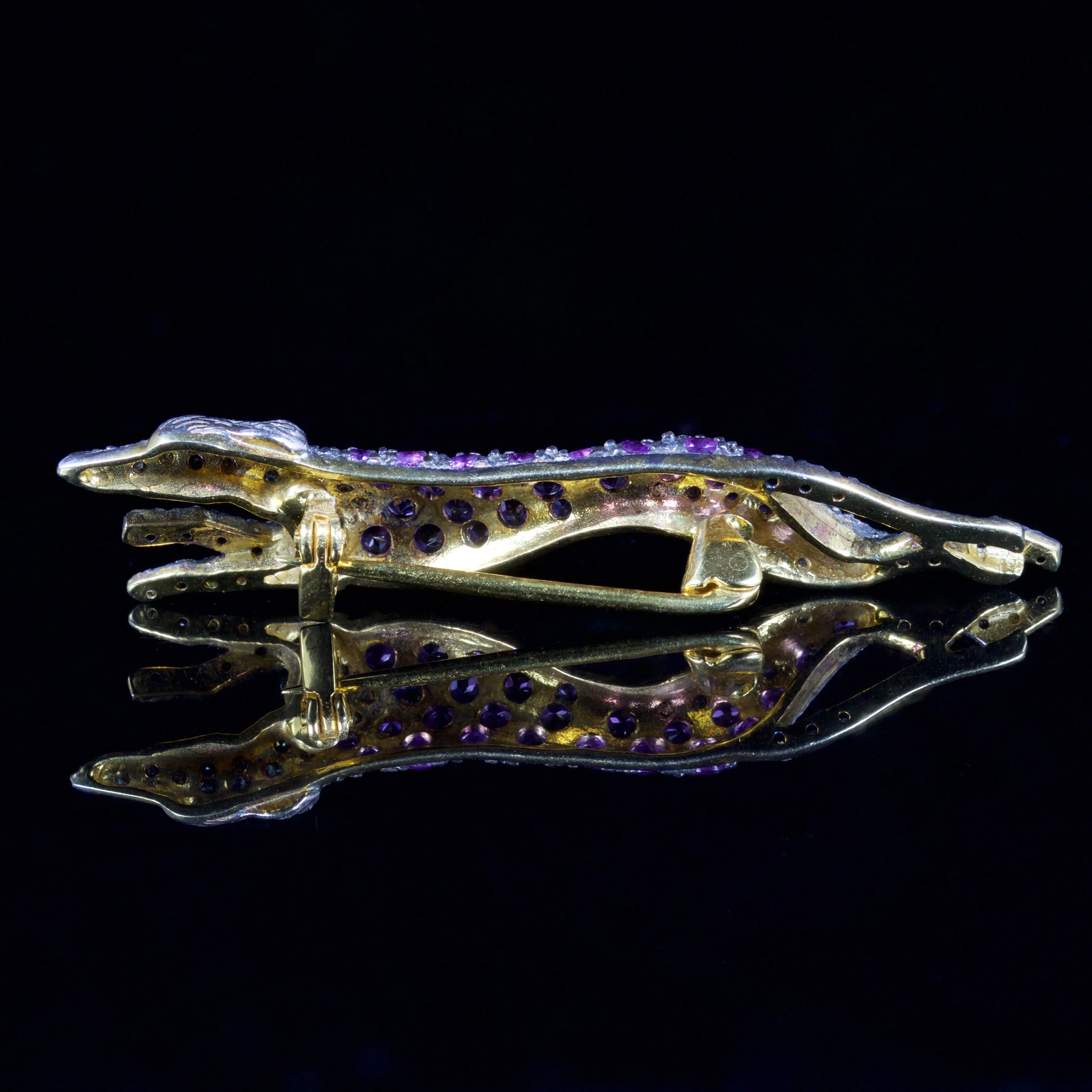 Suffragette Greyhound Dog Brooch 18Ct Gold Silver