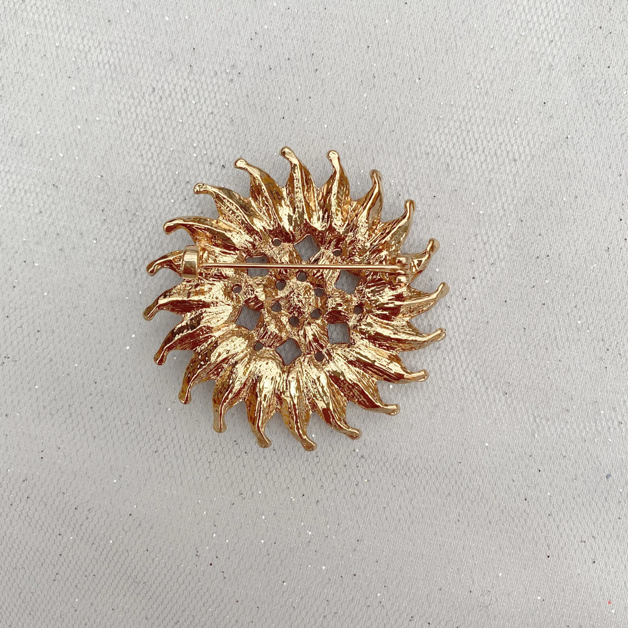 Sunflower Brooch with Pearl and Crystal in Silver or Gold