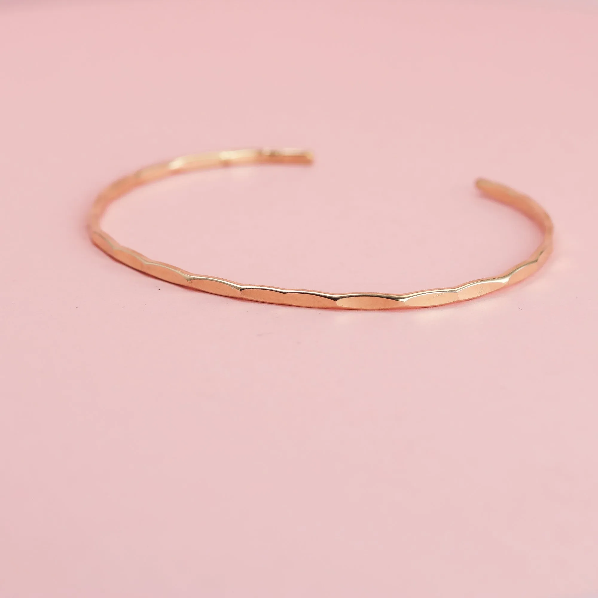 Thin Hammered 14K Gold Cuff Bracelet