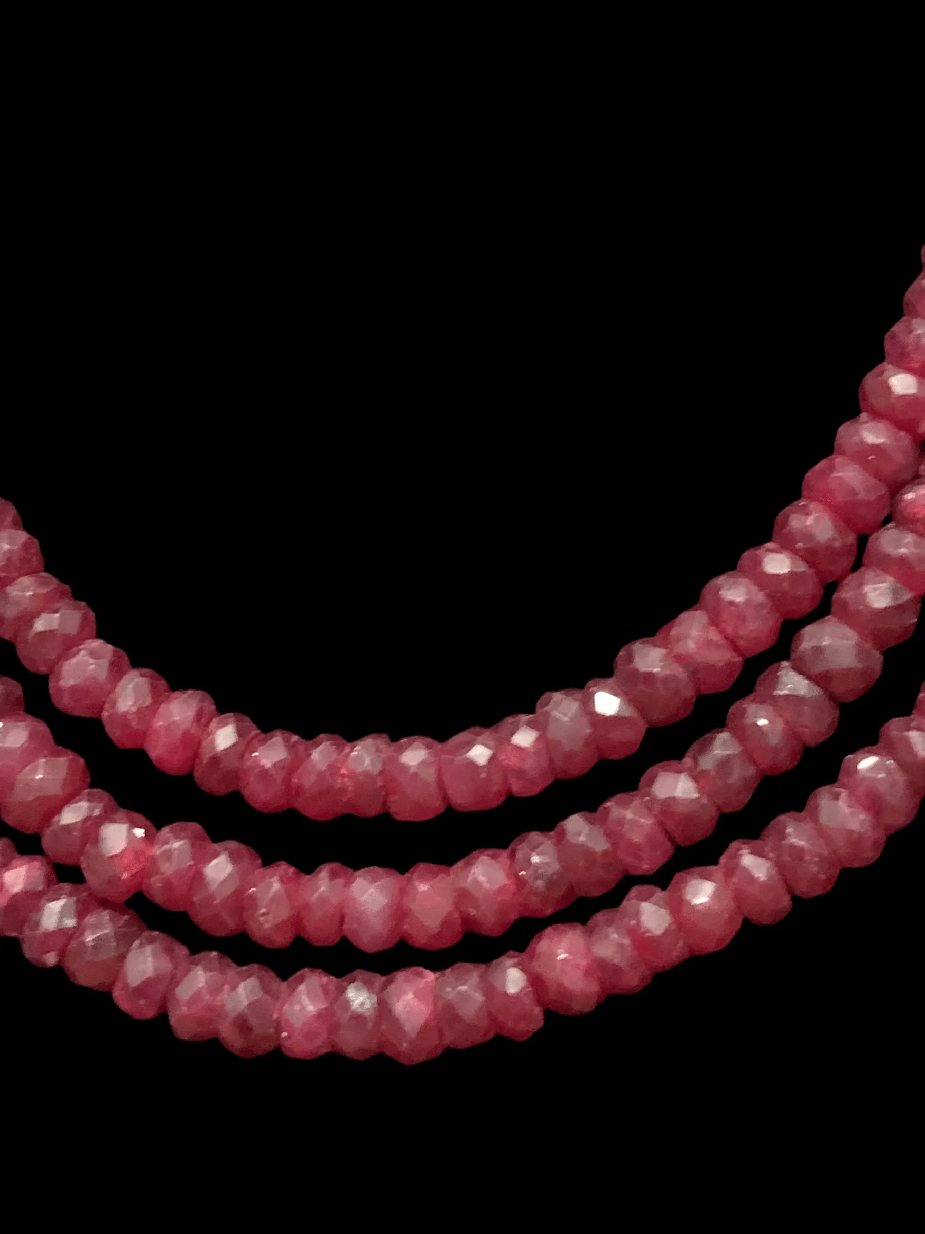 Three layer natural ruby beads necklace ( READY TO SHIP )